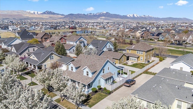 bird's eye view featuring a mountain view and a residential view