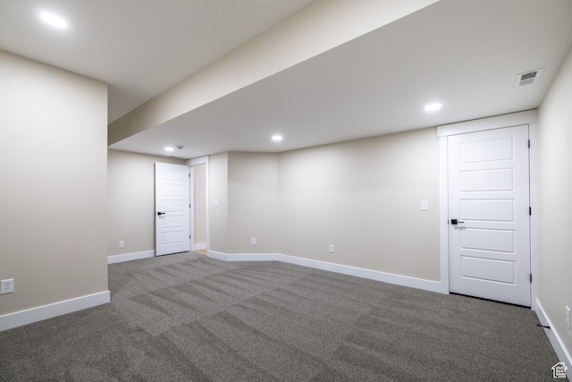 2899 E Lake Dr, Eagle Mountain, UT 84005 - finished below grade area with visible vents, baseboards, recessed lighting, and carpet floors