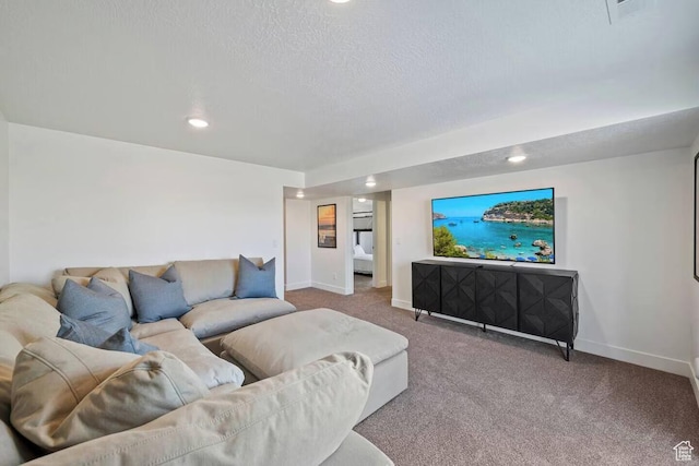 2250 S Beachcomber Ln, Garden City, UT 84028 - carpeted living room with visible vents, baseboards, recessed lighting, and a textured ceiling