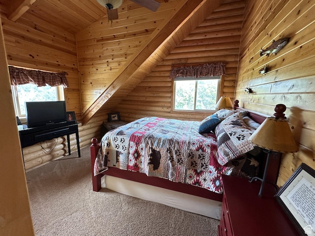 1741 S Red Canyon Dr, Parowan, UT 84761 - bedroom featuring multiple windows, rustic walls, and carpet floors