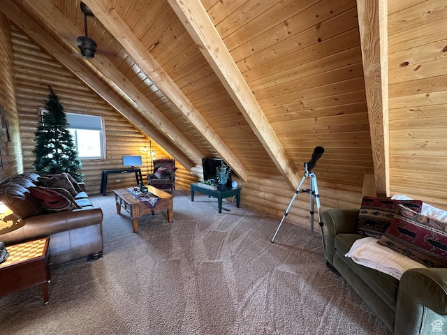 1741 S Red Canyon Dr, Parowan, UT 84761 - interior space featuring rustic walls, wooden ceiling, and vaulted ceiling with beams