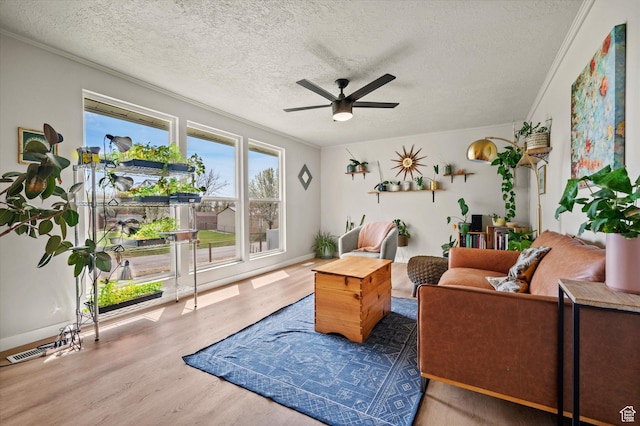1308 Gilman Dr, Layton, UT 84040 - living room featuring a textured ceiling, wood finished floors, and ceiling fan