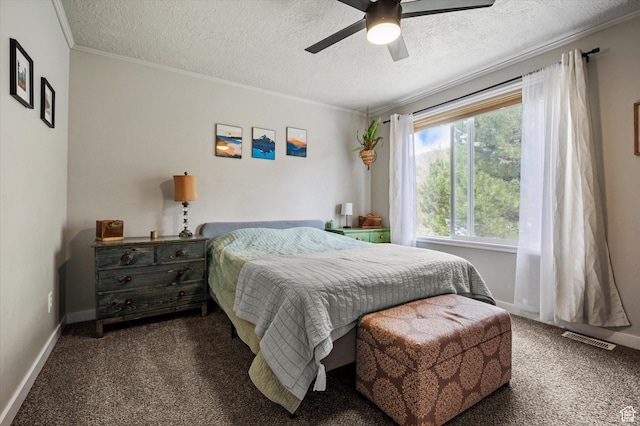 1308 Gilman Dr, Layton, UT 84040 - carpeted bedroom featuring baseboards, ornamental molding, a textured ceiling, and visible vents