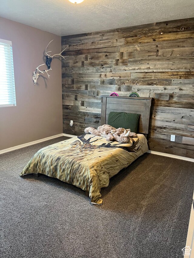 247 N 300 E, Fairview, UT 84629 - carpeted bedroom featuring wood walls, a textured ceiling, and baseboards