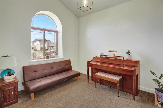 10716 N Hayes Cir, Cedar Hills, UT 84062 - sitting room with baseboards, lofted ceiling, and carpet