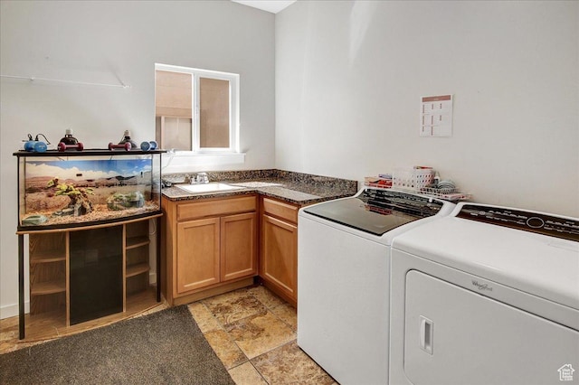 10716 N Hayes Cir, Cedar Hills, UT 84062 - washroom with cabinet space, separate washer and dryer, stone finish flooring, and a sink