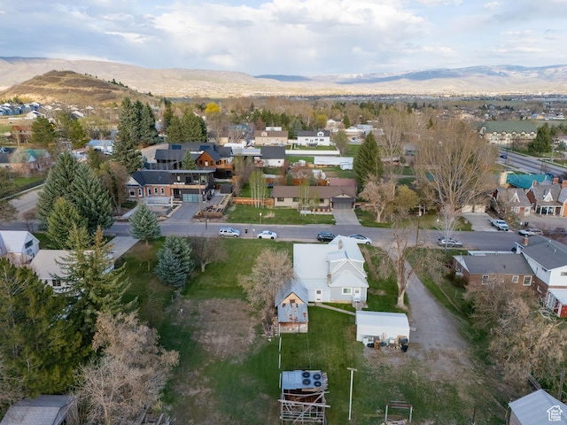 birds eye view of property featuring a residential view and a mountain view