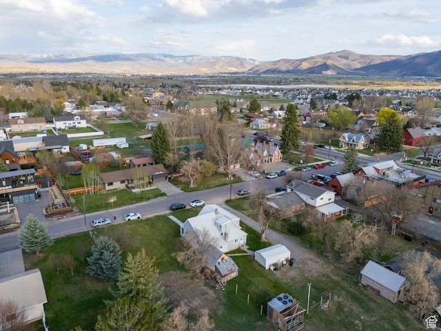 bird's eye view featuring a mountain view and a residential view
