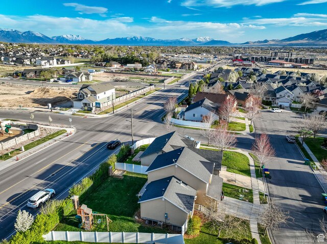 aerial view with a residential view and a mountain view