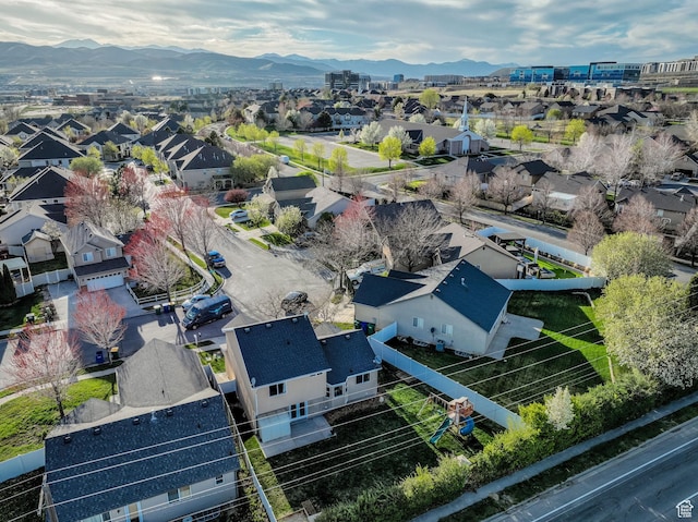 aerial view with a residential view and a mountain view