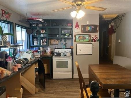387 W 4575 S, Washington Terrace, UT 84405 - kitchen featuring a ceiling fan, wood finished floors, and white electric stove