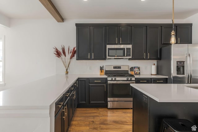 1052 W Cattail Ct Unit E1, Kamas, UT 84036 - kitchen with a peninsula, appliances with stainless steel finishes, wood finished floors, and light countertops