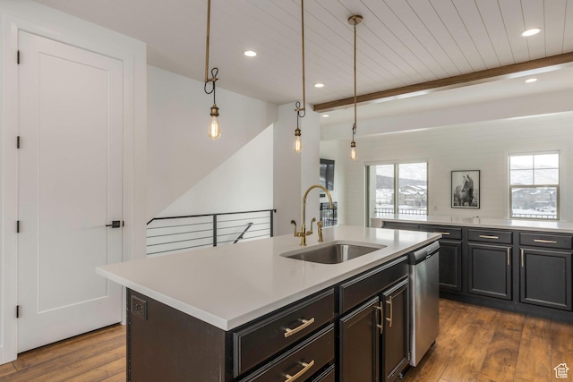 1052 W Cattail Ct Unit E1, Kamas, UT 84036 - kitchen with recessed lighting, dark wood finished floors, light countertops, dishwasher, and a sink