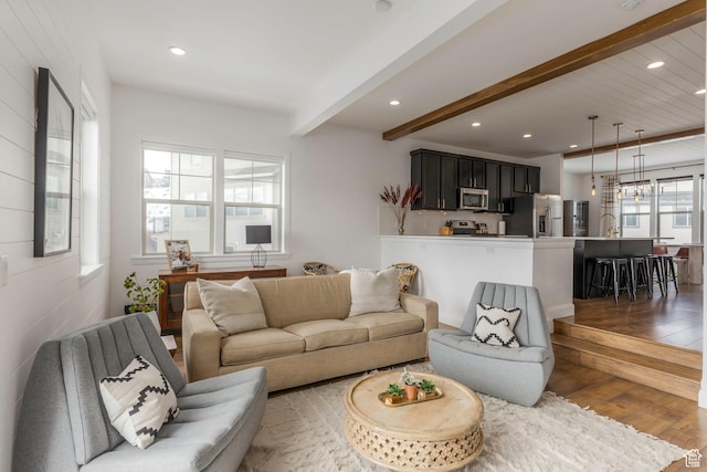 1052 W Cattail Ct Unit E1, Kamas, UT 84036 - living area with beam ceiling, wood finished floors, and recessed lighting