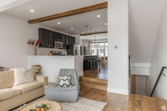 1052 W Cattail Ct Unit E1, Kamas, UT 84036 - living area featuring beamed ceiling, hardwood / wood-style flooring, and recessed lighting