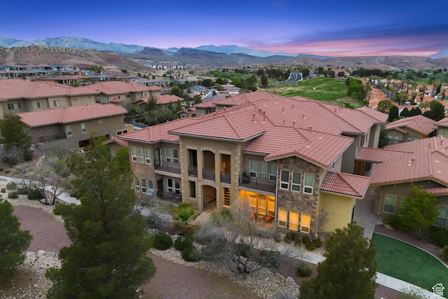 birds eye view of property featuring a residential view and a mountain view