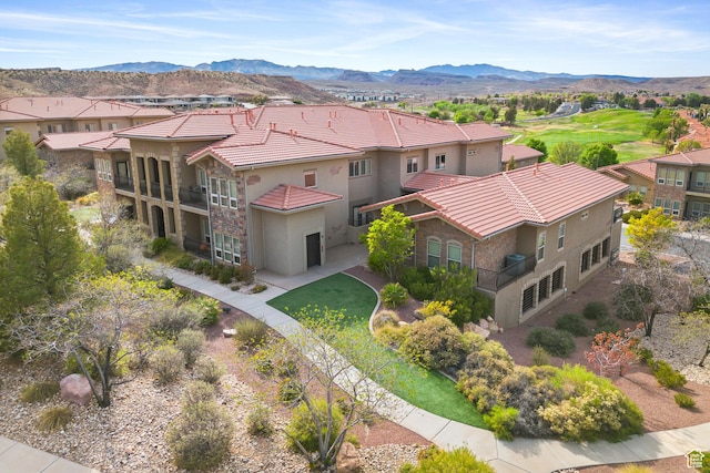 aerial view with a residential view and a mountain view