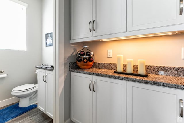interior space featuring baseboards and dark wood-type flooring
