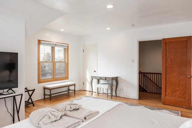 79 E Hillside Ave, Salt Lake City, UT 84103 - bedroom featuring baseboards, wood finished floors, and recessed lighting