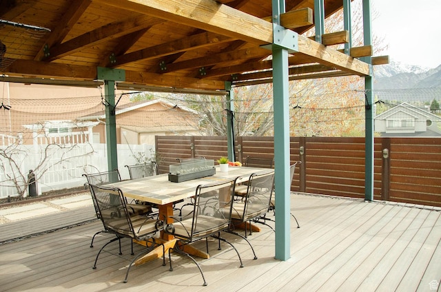 1849 E Gracey Ln S, Sandy, UT 84092 - wooden terrace with fence, outdoor dining area, and a mountain view