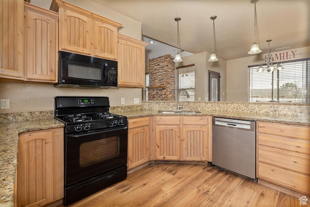 5095 N Ridgeview Cir, Enoch, UT 84721 - kitchen featuring black appliances, light brown cabinetry, a sink, and plenty of natural light