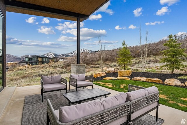 11431 N Ursa Cir Unit 56, Heber City, UT 84032 - view of patio / terrace featuring outdoor lounge area and a mountain view