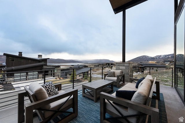 11431 N Ursa Cir Unit 56, Heber City, UT 84032 - view of patio / terrace featuring outdoor lounge area, a balcony, and a mountain view