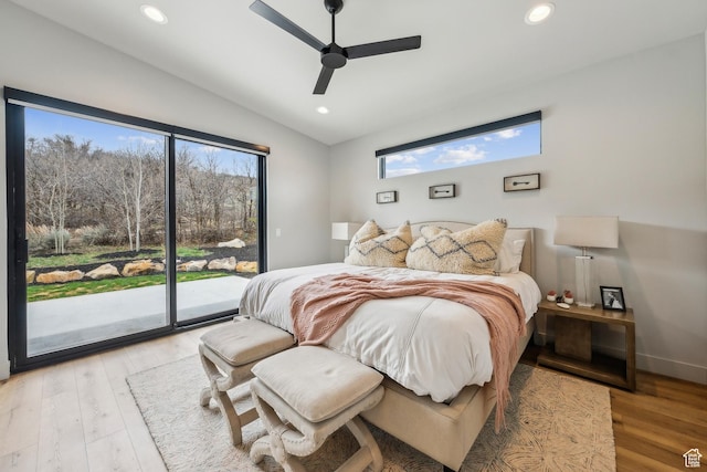 11431 N Ursa Cir Unit 56, Heber City, UT 84032 - bedroom with vaulted ceiling, wood finished floors, recessed lighting, and access to exterior