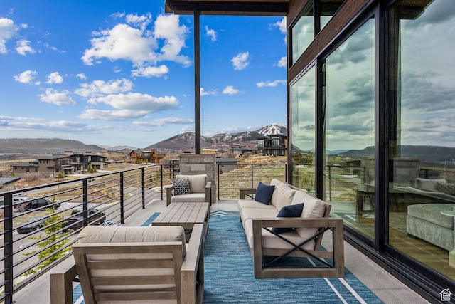 11431 N Ursa Cir Unit 56, Heber City, UT 84032 - balcony featuring outdoor lounge area, a residential view, and a mountain view