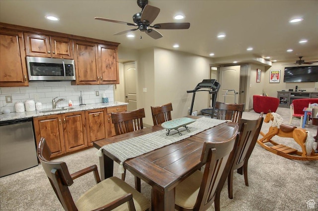 2630 E Riley Dr N, Eagle Mountain, UT 84005 - dining space featuring recessed lighting, a ceiling fan, and light carpet