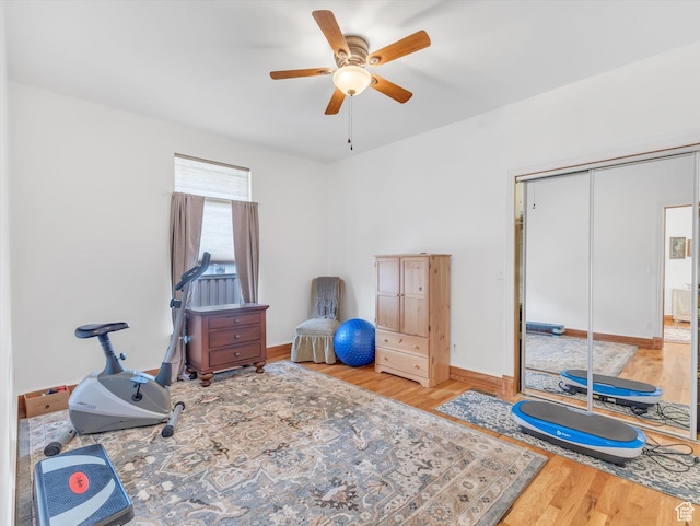 1055 N 1000 E, Mapleton, UT 84664 - workout room featuring baseboards, a ceiling fan, and wood finished floors