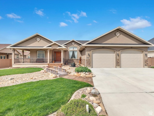 1055 N 1000 E, Mapleton, UT 84664 - single story home with a front lawn, driveway, covered porch, an attached garage, and stucco siding