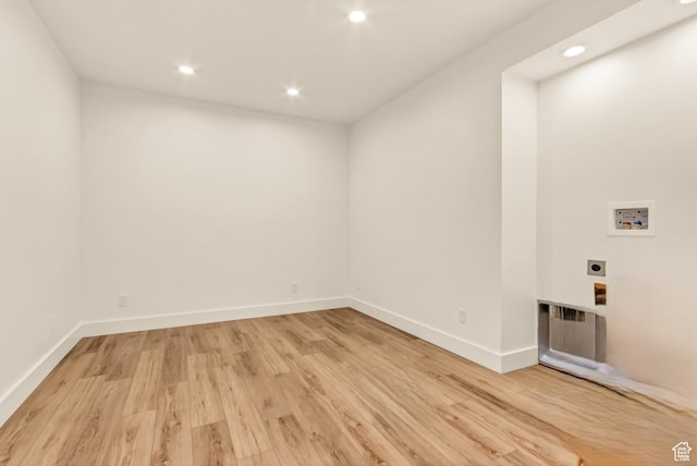 1055 N 1000 E, Mapleton, UT 84664 - clothes washing area featuring light wood-type flooring, baseboards, recessed lighting, hookup for a washing machine, and electric dryer hookup