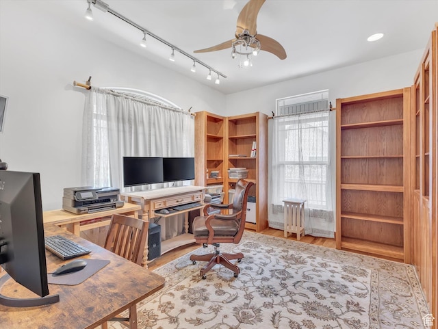 1055 N 1000 E, Mapleton, UT 84664 - office area featuring track lighting, ceiling fan, and wood finished floors