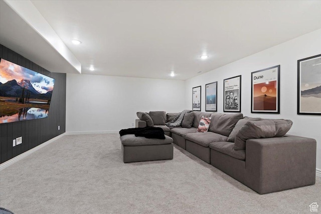cinema with baseboards, carpet, and recessed lighting