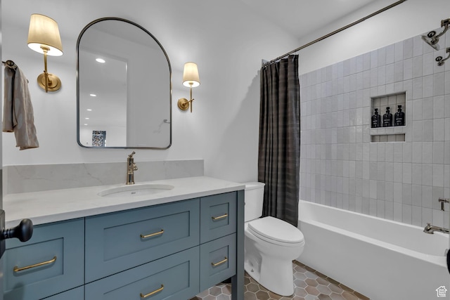 565 W Autumn Blaze, Woodland Hills, UT 84653 - bathroom featuring shower / tub combo with curtain, tile patterned floors, vanity, and toilet