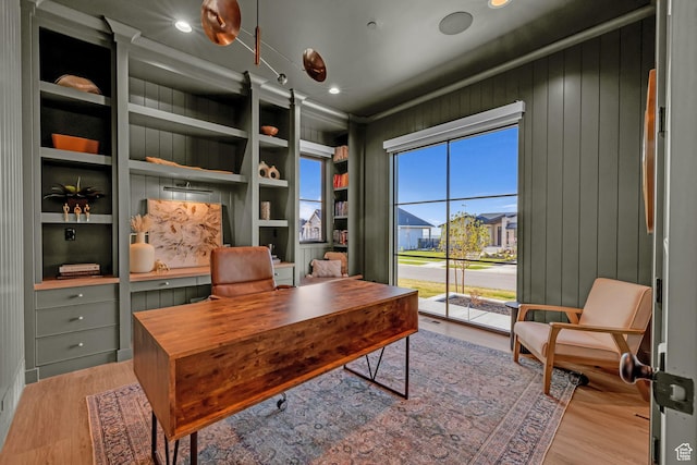 565 W Autumn Blaze, Woodland Hills, UT 84653 - office space with wooden walls, built in features, light wood finished floors, and recessed lighting