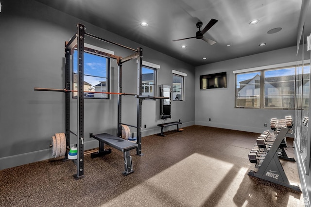 565 W Autumn Blaze, Woodland Hills, UT 84653 - exercise room featuring plenty of natural light, ceiling fan, baseboards, and recessed lighting
