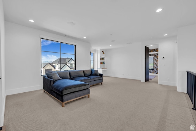 565 W Autumn Blaze, Woodland Hills, UT 84653 - living room with baseboards, recessed lighting, and light colored carpet
