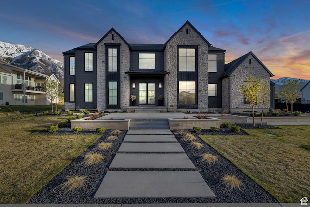 565 W Autumn Blaze, Woodland Hills, UT 84653 - view of front facade with a yard, a mountain view, and stone siding