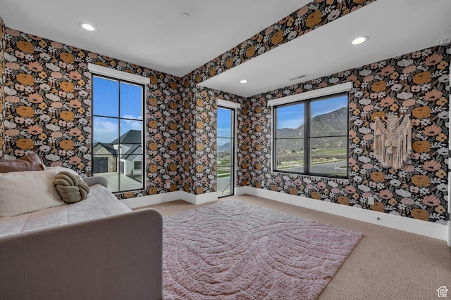 565 W Autumn Blaze, Woodland Hills, UT 84653 - unfurnished bedroom with carpet flooring, multiple windows, wallpapered walls, and recessed lighting