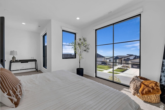 565 W Autumn Blaze, Woodland Hills, UT 84653 - carpeted bedroom featuring baseboards, visible vents, recessed lighting, and access to exterior