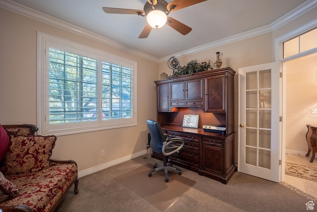 11855 S Cottage Side Way E, Draper, UT 84020 - carpeted office with ceiling fan, baseboards, and crown molding