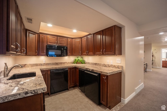 11855 S Cottage Side Way E, Draper, UT 84020 - kitchen with a sink, black appliances, baseboards, visible vents, and recessed lighting