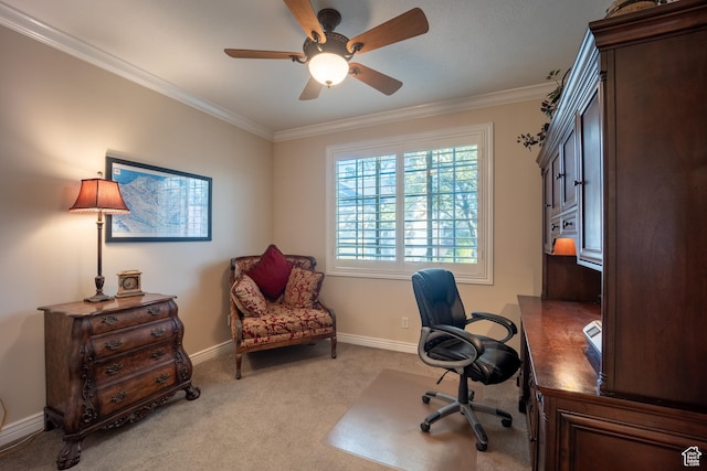 11855 S Cottage Side Way E, Draper, UT 84020 - carpeted office with crown molding, baseboards, and ceiling fan