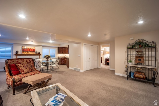 11855 S Cottage Side Way E, Draper, UT 84020 - living area with recessed lighting, baseboards, visible vents, and light colored carpet