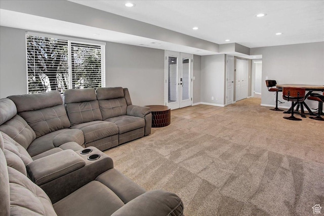 857 E Park School Rd, Draper, UT 84020 - carpeted living area with baseboards, french doors, and recessed lighting