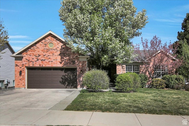 857 E Park School Rd, Draper, UT 84020 - view of front of property featuring concrete driveway, an attached garage, brick siding, and a front lawn