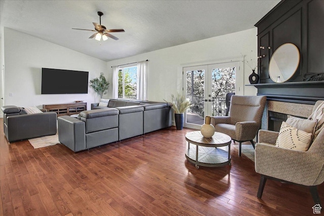 857 E Park School Rd, Draper, UT 84020 - living room with vaulted ceiling, french doors, ceiling fan, and dark wood finished floors