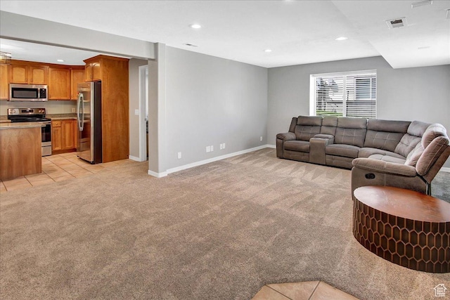 857 E Park School Rd, Draper, UT 84020 - living area with baseboards, light carpet, visible vents, and recessed lighting